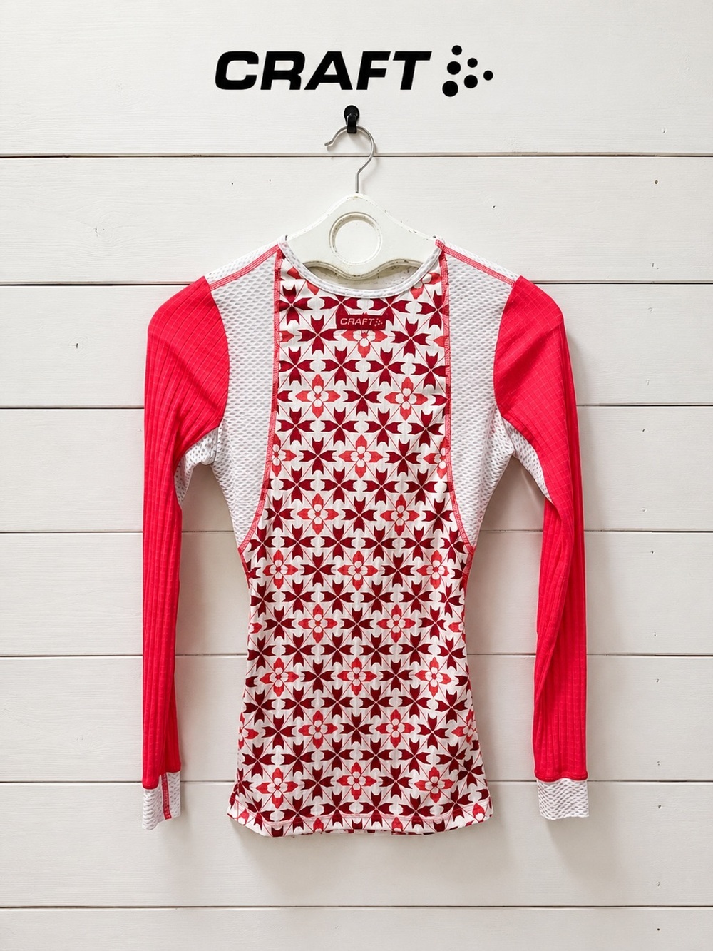 Craft Active Base Layer Top – White & Pink Geometric Print – Size S